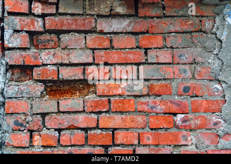 Die Textur der Mauerwerk Fragment der Wand aus rotem Backstein natürliche Hintergrund Stockfoto