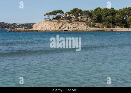 Panorama der Bucht fotografiert Paguera aus dem Berg an der Costa De La Calma. Stockfoto