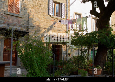 Vorgärten, Piazza Pescaia, Cortona, Arezzo, Italien: Inländische cottage Außenbereich in dieser versteckten Ecke der oberen Stadt Stockfoto