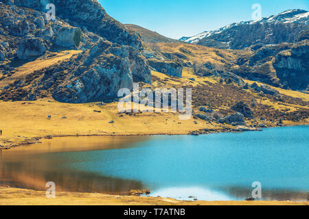 Ein gletschersee Ercina. Picos de Europa (Picos de Europa) National Park. Asturien, Spanien, Europa Stockfoto