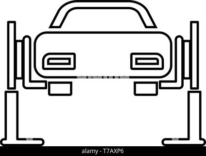 Auto Lift Auto Reparatur Service Concept Car auf fix lift Auto auf Auto Lift Symbol outline Schwarz Vector Illustration Flat Style simple Image aufgehoben Stock Vektor