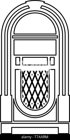 Jukebox Juke Box automatisierten retro Musik Konzept vintage spielen Gerät Symbol outline Schwarz Vector Illustration Flat Style simple Image Stock Vektor