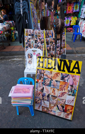 Henna Tattoos, Khao San Road, Banglamphu, Bangkok, Thailand Stockfoto