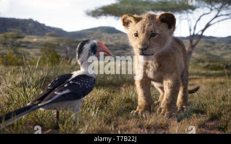 Der König der Löwen ist eine bevorstehende Amerikanische Fantasy Musical Film unter der Regie von Jon Favreau und von Walt Disney Pictures produziert. Es ist eine fotorealistische Computer animierte Remake von Disney's traditionell animierten Film 1994 mit dem gleichen Namen. Dieses Foto ist nur für den redaktionellen Gebrauch bestimmt und unterliegen dem Copyright der Film Company und/oder der bezeichneten Fotograf durch den Film oder die Produktion Firma zugewiesen. Stockfoto