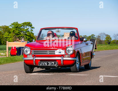 Classic Vintage 1970 Triumph Herald convertible bei Archerfield Estate North Berwick Rotary Club Oldtimer Tour 2019, East Lothian Schottland Großbritannien Stockfoto