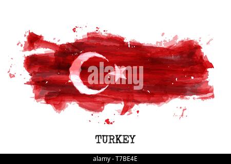 Türkei Flagge Aquarell Malerei Design. Land Karte gestalten. Sport Team und nationalen Tag Konzept (29. Oktober). Vektor. Stock Vektor