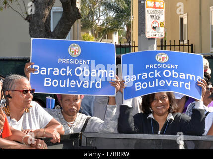 Los Angeles, Ca, USA. 4. Mai, 2019. Die Stadt Los Angeles offiziell enthüllt Obama Boulevard zu Ehren der 44. Präsident der Vereinigten Staaten von Amerika in Los Angeles, Kalifornien am 3. Mai 2019. Credit: Koi Sojer/Snap'n u Fotos/Media Punch/Alamy leben Nachrichten Stockfoto