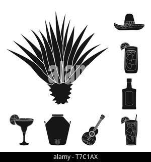 Agave, Sombrero, Cocktail, Flasche, Brennerei, Gitarre, Pflanze, mexikanischen, Glas, Alkohol-, Prozess-, Ornament, Blatt, Spanisch, Wodka, kalt, Schokolade, Kaktus, Hut, Zitrone, Trinken, Industrie, Folk, Stück, Thorn, Kostüm, Kalk, Whiskey, Karneval, nationalen, Mexiko, Tequila, Fajita, Fiesta, Party, Feier, Cafe, Latin, Set, Vector, Icon, Illustration, isoliert, Sammlung, Design, Element, Grafik, Zeichen, Schwarz, einfachen Vektor Vektoren, Stock Vektor