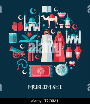 Muslimische Reihe von Icons Set von 1001. Flache Bauform. Stock Vektor