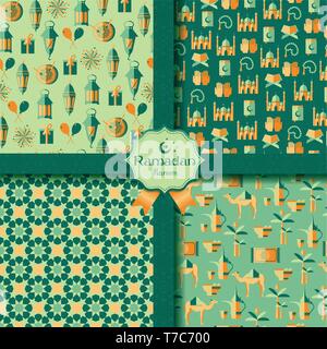 Happy Ramadan Icons Set von 1001. Muslimische abstrakte Gruß Satz von islamischen Mustern. Islamische Vector Illustration. Stock Vektor