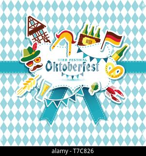Flache design Vector Illustration mit Oktoberfest Symbole. Oktoberfest mit bayerischen Hut und Herbst und Deutschland Symbole. Stock Vektor