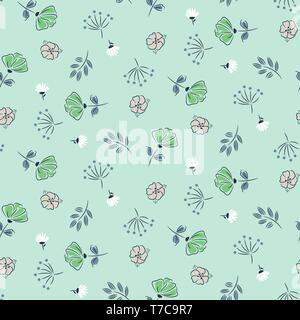 Ziemlich künstlerische Blumen pastell-blaue Farben nahtlose Vektor Muster. Stock Vektor