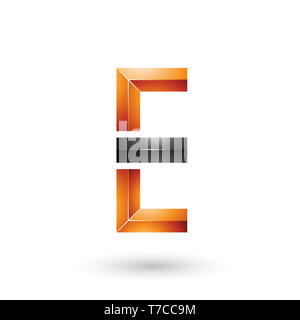 Vector Illustration von Orange und Schwarz Geometrische glänzend Buchstaben E isoliert auf weißem Hintergrund Stockfoto