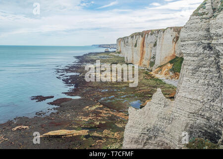 Die Klippe Küste nördlich der Falaise d'Amont an der Alabasterküste Stockfoto