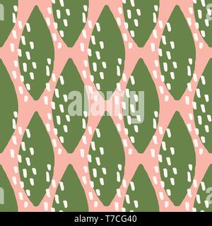 Nahtlose, sich wiederholendes Muster mit abstrakten Blattformen in Grün und Weiß auf rosa Hintergrund. Die modernen und stilvollen Textil, Geschenkpapier, Wand, Verpackung Stock Vektor