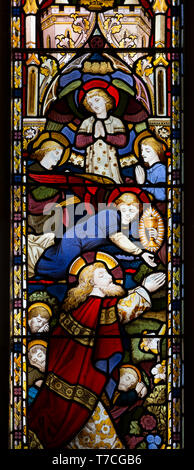 Glasfenster in der Kirche des Heiligen Johannes des Täufers, Badingham, Suffolk, England, UK ca. 1875 von Cox und Sohn Jesus Christus im Garten von Gethsem Stockfoto
