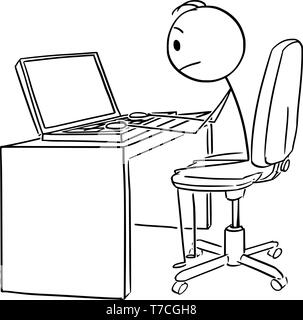 Vektor cartoon Strichmännchen Zeichnen konzeptionelle Darstellung der Mann oder Geschäftsmanns, der oder die Eingabe auf dem tragbaren Computer oder Laptop. Stock Vektor