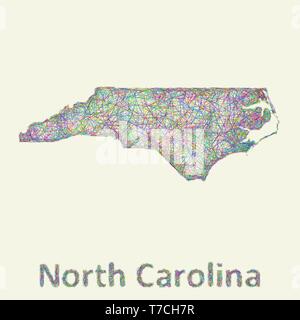 North Carolina Linie Art Karte Stock Vektor