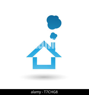 Vector Abbildung: Blaues Haus und Rauch Symbol isoliert auf weißem Hintergrund Stockfoto