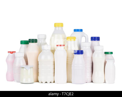 Milchprodukte Lebensmittel Sortiment auf weißem Hintergrund Stockfoto