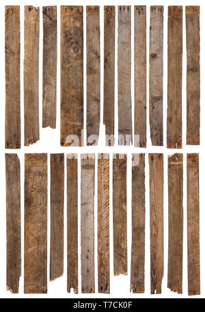 Holzbohlen auf weißem Hintergrund. 22 einzigartige rustikale verwittertes Holz Plank mit rostigen Nägeln, scharfe und detailreiche für Design ein Stockfoto