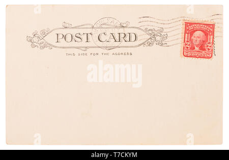 Antike Postkarte aus den USA ca. 1906 mit New Orleans post Gerätestempel und Washington Briefmarke auf weißem Hintergrund Stockfoto