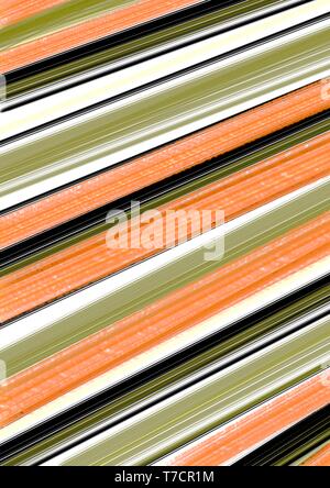 Farbenfrohe Ölgemälde Streifen in Orange, Schwarz, Grün und Weiß. Abstrakte Kunst malen. Stockfoto