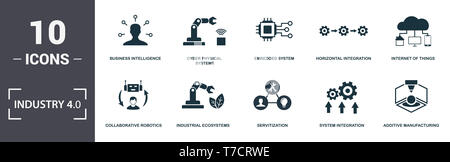 Industrie 4.0 Icons Set Sammlung. Enthält einfache Elemente wie Business Intelligence, Cyber Systeme, Embedded Systems, horizontale Integration, Int Stockfoto