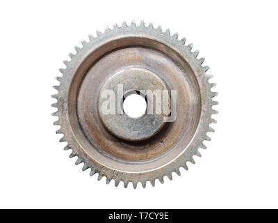 Zahnrad (Zahnradbahn) auf weißem Hintergrund, Vorderansicht Stockfoto