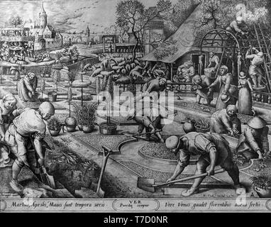 Aufdruck des Frühlings (1570) (nach Pieter Bruegel the Elder) von Pieter van der Heyden (1530 - 1572) Flämischer Druckmacher. Stockfoto