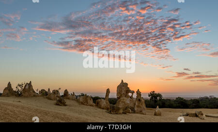 Schönen Sonnenuntergang über der Pinnacles Wüste, Western Australia Stockfoto