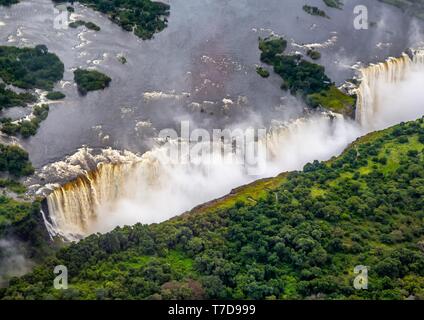 Luftbild des berühmten Victoria Falls zwischen Sambia und Simbabwe Stockfoto