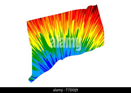Connecticut (Vereinigte Staaten von Amerika, USA, USA, USA) - Karte ist so konzipiert, dass Rainbow abstrakte farbenfrohe Muster, Zustand von Connecticut Karte von Farbe exp gemacht Stock Vektor