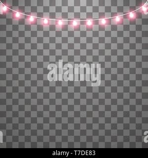 Weihnachtsbeleuchtung isoliert auf transparenten Hintergrund. Rot xmas leuchtende Girlande. Vector Illustration Stock Vektor