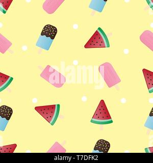 Nahtlose Hintergrund Dessert mit rosa Erdbeere, Blue Hawaii Schokolade und Wassermelone Eis. Sommer Hintergrund für Poster, Postkarte, Banner, flye Stock Vektor