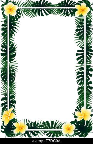 Grüne Pflanzen, exotische Blätter, Banana Leaf, areca Palm, plumeria tropischen Frame Stock Vektor