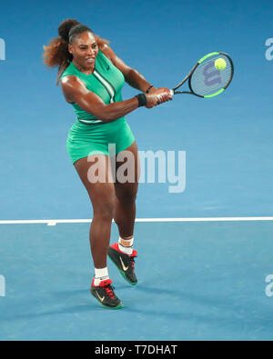 Amerikanische Tennisspielerin Serena Williams Spielen geschrieben in Australian Open 2019 Tennis Turnier geschossen, Melbourne Park, Melbourne, Victoria, Australien Stockfoto