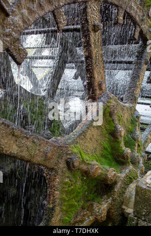 Alte wasserrad am Fluss Sorgue in der Altstadt Lisle-sul-la-Sorgue in der Provence, Frankreich, traditionelle französische Wassermühle in der Nähe von Stockfoto