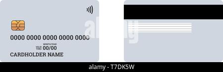 Bank plastik Kredit- oder Debitkarte kontaktlose Smart Karte aufladen Vorder- und Rückseite mit EMV-Chip und Magnetstreifen. Leere Design-vorlage mockup. Vecto Stock Vektor