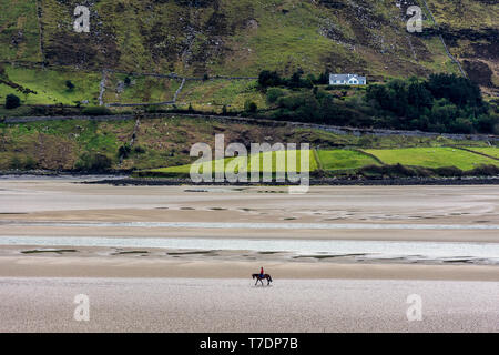 Ardara, County Donegal, Irland. 6. Mai 2019. Ein einsamer Reiter wird durch die Landschaft bei niedrigen in den Schatten gestellt - Gezeiten an der Nordwestküste. Credit: Richard Wayman/Alamy leben Nachrichten Stockfoto