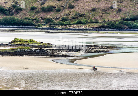 Ardara, County Donegal, Irland. 6. Mai 2019. Ein einsamer Reiter wird durch die Landschaft bei niedrigen in den Schatten gestellt - Gezeiten an der Nordwestküste. Credit: Richard Wayman/Alamy leben Nachrichten Stockfoto