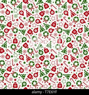 Nahtlose Muster von Weihnachten Textur Symbole auf dem weißen Hintergrund. Stock Vektor