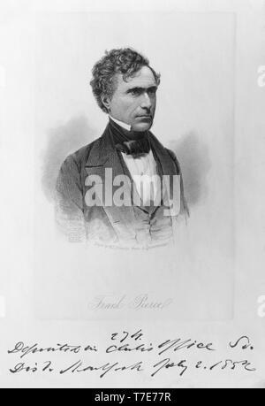 Franklin Pierce (1804-1869), 14. Präsident der Vereinigten Staaten, Kopf und Schultern Portrait, Kupferstich von W.L. Ormsby aus einer Daguerreotypie, 1852 Stockfoto