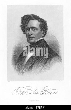 Franklin Pierce (1804-1869), 14. Präsident der Vereinigten Staaten, halber Länge Porträt, Kupferstich von H.B. Hall, von D. Appleton & Co., 1853 veröffentlicht. Stockfoto