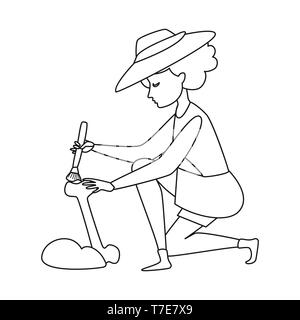 Vektor Design des Archäologen und Mädchen anmelden. Der Archäologe und pit Lager Symbol für das Web. Stock Vektor