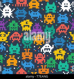 Satz von fröhlich und Art pixel Monster. Stock Vektor