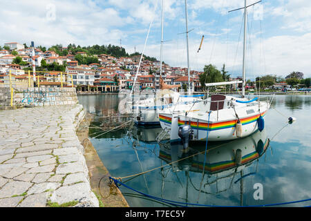 Boote, Ohrid See, Ohrid, Mazedonien Stockfoto