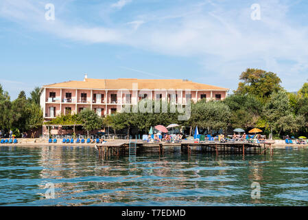 Strand, hotel, Dassia, Korfu, Ionische Inseln, Mittelmeer, Griechenland Stockfoto