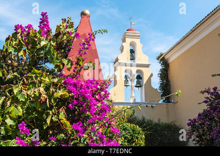 Glockenturm, Panagia Theotokos, Kloster, Paleokastritsa, Korfu, Ionische Inseln, Griechenland Stockfoto