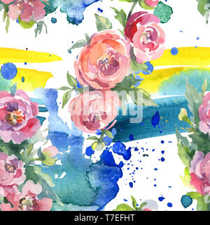 Pfingstrose bouquet Blumig botanischen Blumen. Wild Federblatt wildflower. Aquarell Abbildung. Aquarell Zeichnung mode Aquarelle. Nahtlose zurück Stockfoto